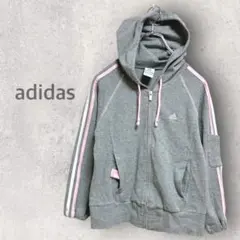 【アディダス】ジップアップパーカー フード ライン 3本線 ロゴ コットン