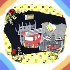 【新品】男の子ロンT110㎝2枚組　黒＆グレー　働く車柄　綿100% カッコいい