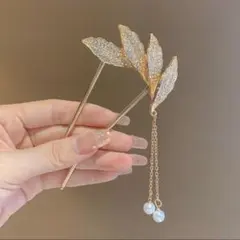 卒業式 入学式 ゴールド リーフ パール調チャーム付き 髪飾り 成人式 結婚式