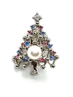 【あこや本真珠】シルバーツリーモチーフパールピンブローチ　ピンクブルーベース