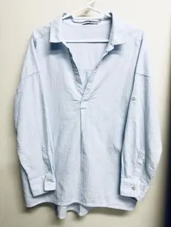 Sonny Label 水色ストライプ長袖綿シャツ