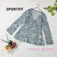 SPORTIFF 深Vネック　フリル襟　リボン付　花柄　ブラウス　S 水色　薄手のサムネイル