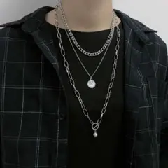 シルバー ユニセックス ペンダント ネックレス OT ダブルチェーン 820-1