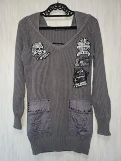 GHOST OF HARLEM　ワッペン付フードニット スカル刺繍