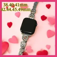 シルバーカラーアップル ラインストーン時計 アップルウォッチハートバンドおしゃれ