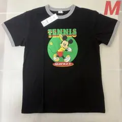 新品 ディズニー ミッキー　テニス　M リンガーTシャツ 半袖Tシャツ　黒のサムネイル