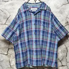 TOMMY BAHAMA 半袖 チェック アロハシャツ 開襟 ブルー XL 古着のサムネイル
