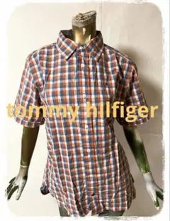 ☘️T19691☘️tommy hilfiger フラッグロゴ チェックシャツ Lのサムネイル