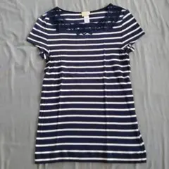 HANRO 半袖 ボーダー Tシャツ レース装飾 Sサイズのサムネイル