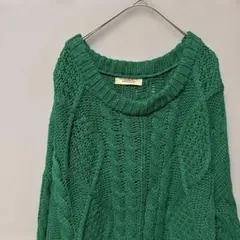 メデューム　ローゲージケーブルニットセーター(L)グリーン　クルーネック