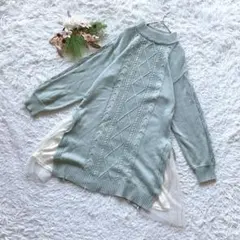 【アクシーズファム】 (F) サイドプリーツニットチュニック モックネック 長袖