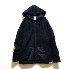 adidas アディダス ボア フリースパーカー フルジップ 黒 M相当 古着