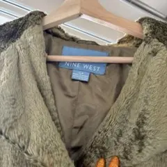 NINE WEST フード付きファーコート オリーブグリーン