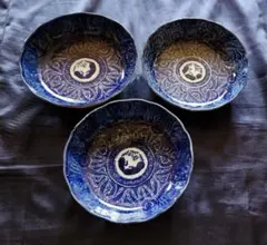 ハグオーワー観山堂 骨董市他購入 染付 印判 なます皿 骨董　約５寸　唐草×3枚