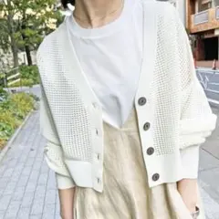 【美品】スピックアンドスパン 透かしメッシュ柄ショートカーディガン