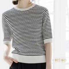 ★値下げ★オペーク　半袖ケーブルニット　白黒ボーダー
