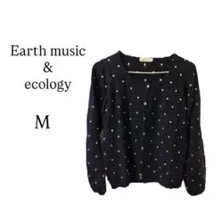 earth music & ecology M ネイビー ドット柄 カーディガン