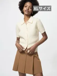 新品 UNIQLO ユニクロ リブポロカーディガン/半袖 ホワイト XLサイズ