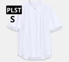 PLST ジョーゼットフロントタックブラウス 半袖 ホワイト　S 通勤着のサムネイル