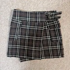 CECIL McBEE ブラウン系チェック ダブルベルト ミニスカート