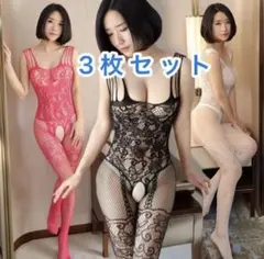 新品3枚セットストッキング全身網タイツボディストッキングオープンクロッチ穴あき