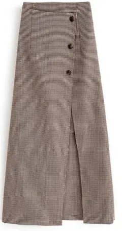 千鳥格子柄ラップ風ロングスカート