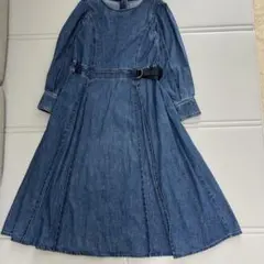 【3L】ラナン デニムロングワンピース ベルト付 着痩せシルエット 大きいサイズ