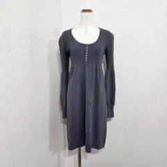 ドゥアルシーヴ 長袖リブ編みニットワンピース グレー きれいめ ひざ丈
