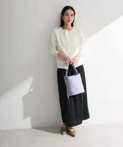グリーンパークス　楊柳プリーツスカート　ブラック ドット