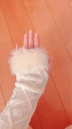 ホワイト ケーブル編み アームカバー 2個セット