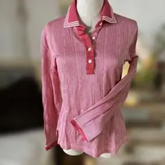 レディースゴルフシャツ 赤と白のストライプ