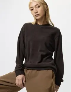 UNIQLO ユニクロ ソフトニットフリースVネックT /Sサイズ ブラウン