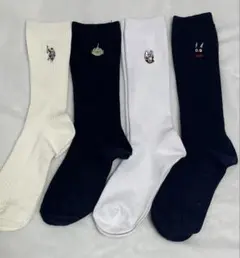 スクールソックス 膝下 白 紺 クリーム ワンポイント 4足セット まとめ売り