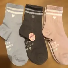 キッズ靴下3足セット 女の子用 ハート柄19から24センチ