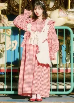 クティールとレトロ　マルチウェイフリルビスチェSETワンピース　レッド　チェック