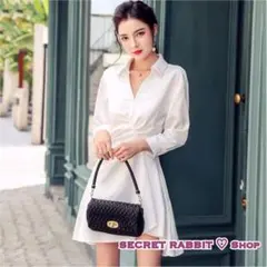 春物コーデ❤️シャツワンピース　レディース　韓国　通勤　Vネック　ひざ丈