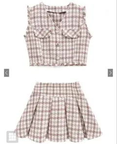 GRL ツイードチェックベスト×プリーツスカートセットアップ[dk1279]