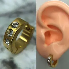 ピアス 18g ゴールド フープ スリーポイント ジルコニア 片耳用 メンズ