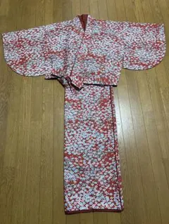 2部式着物　Mサイズ　赤色 花柄 ポリエステル