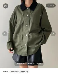 カーキ ボタン付き モッズコート FREEサイズ