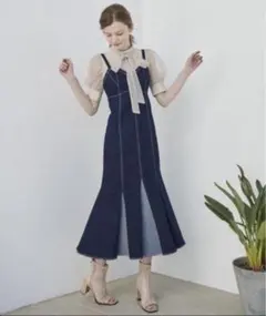 マチ配色デニムキャミワンピース　アンドクチュール