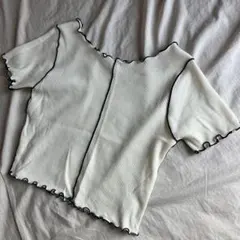 値下げ❗️リブ編みホワイト半袖Tシャツ　2way