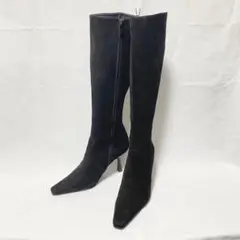 銀座かねまつ ロングブーツ スクエアトゥ サイドジップ スエード 24cm