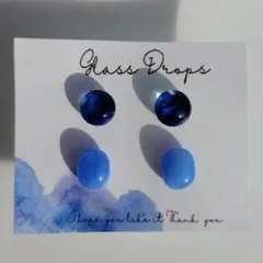 ガラス ドロップス サージカルステンレス ピアス ブルー クリア 海空