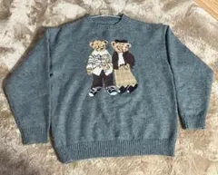 クマ刺繍 グレー ニットセーター