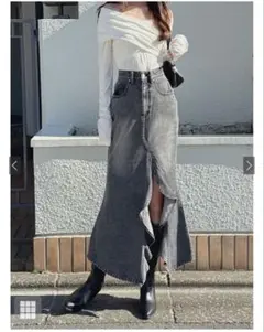 グレイル　スリットラッフルデニムマーメイドスカート[nh190] ブラック　L