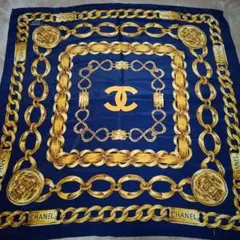 CHANEL ヴィンテージ ゴールドチェーン柄シルクスカーフ