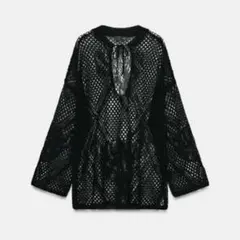 ZARA ドローストリングネックオープンニット　ブラック