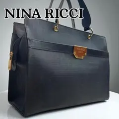 【訳あり】ニナリッチ ハンドバッグ PVC レザー ブラック ゴールド金具