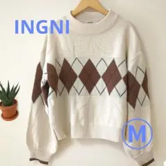 INGNI アーガイル柄 ニットアイボリー 秋冬 ゆったり かわいい レディース
